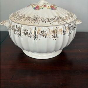 Franklinware Vegetable Bowl / Tureen W/ Lid - 1930’s - Ivory - 22k Gold Rimmed